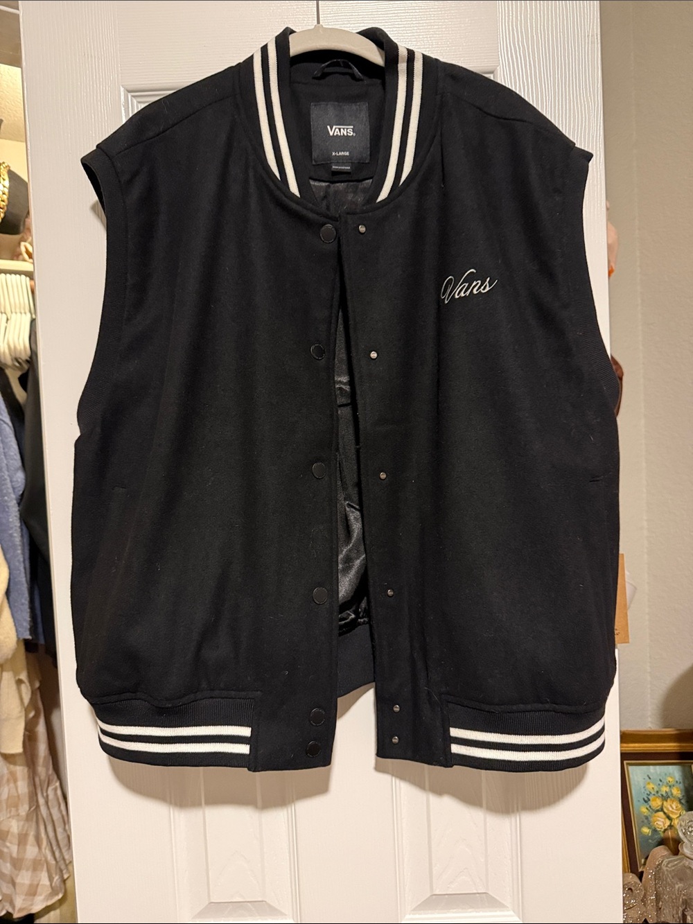 Vans Black Sleeveless Varsity Jacket with White Trim